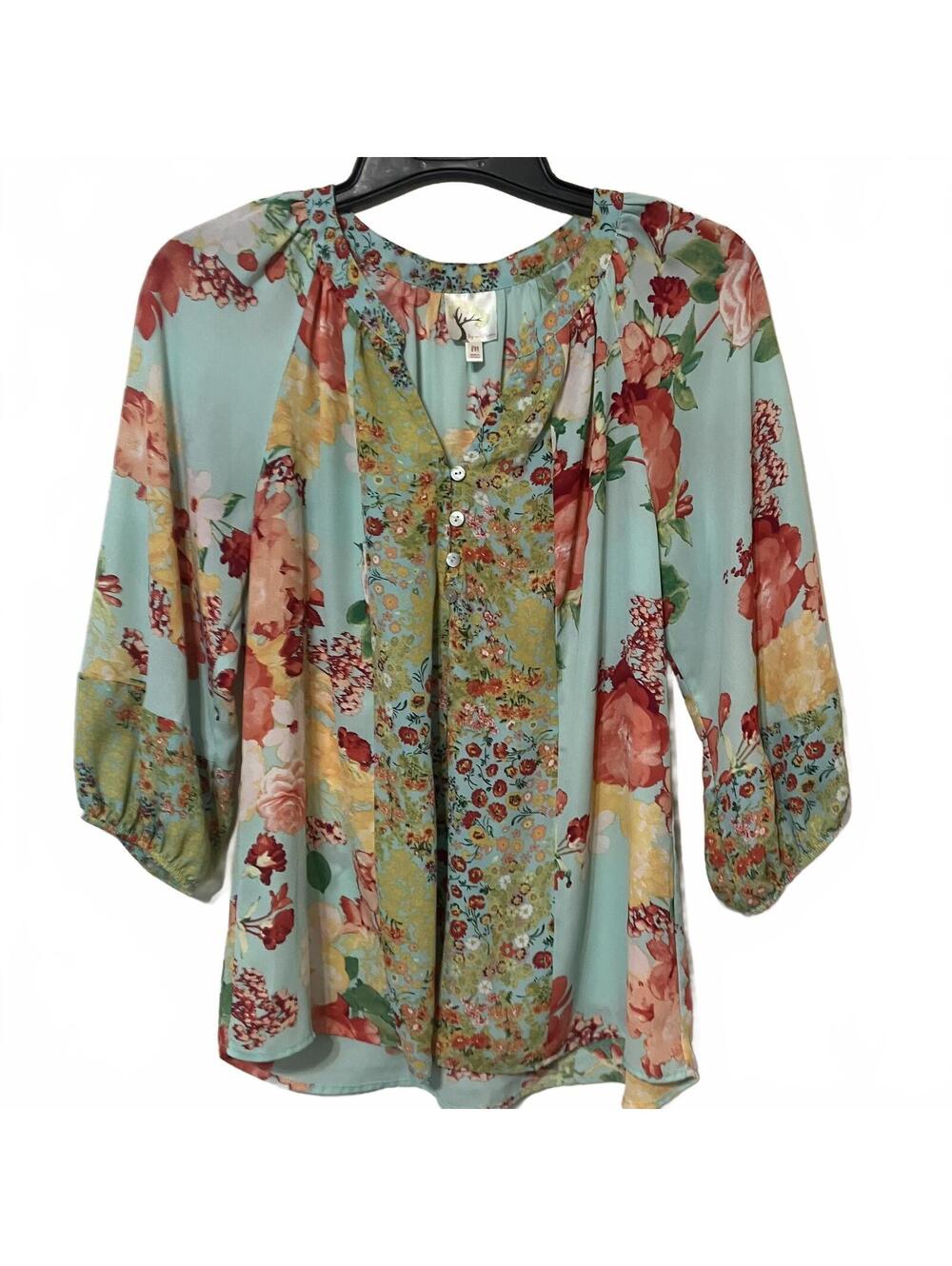 Fig and Flower Romantic Floral Cottagecore 3/4 Sleeve Fairycore Blouse Medium